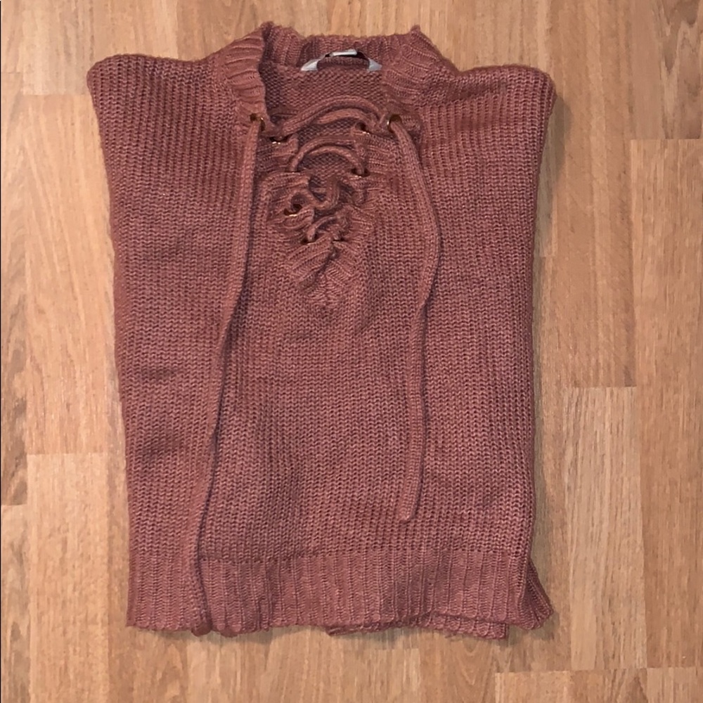 Lace-up dark dusty pink sweater